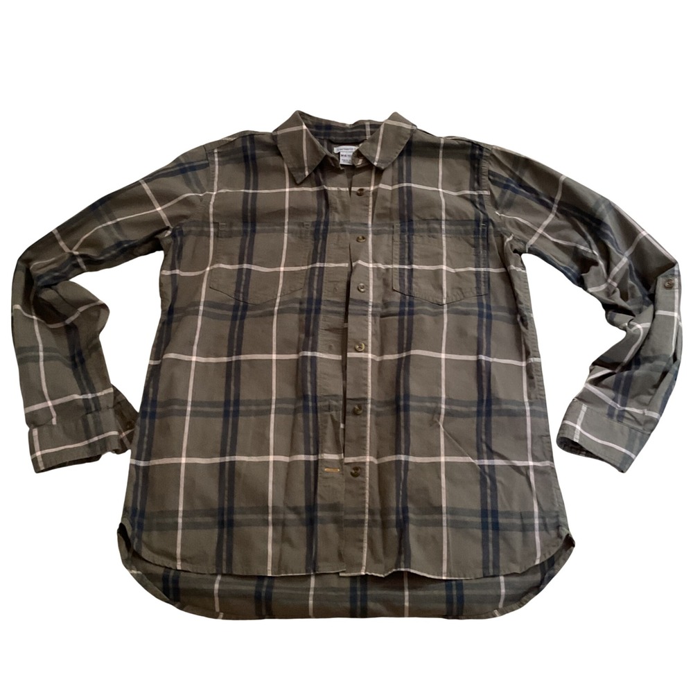 Carhartt Womens Plaid‎ Button Down Shirt Olive Green Long Sleeve Size M 8/10